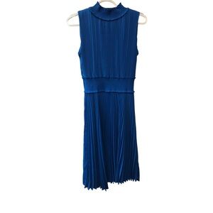 Nanette Lepore Royal Blue Pleated Midi Dress High Smocked Neck and Waist Size 4